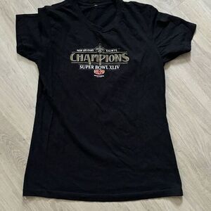 New Orleans Saints Vtg‎ Womens T-Shirt SUPER BOWL 2010 Black Gold Football NFL